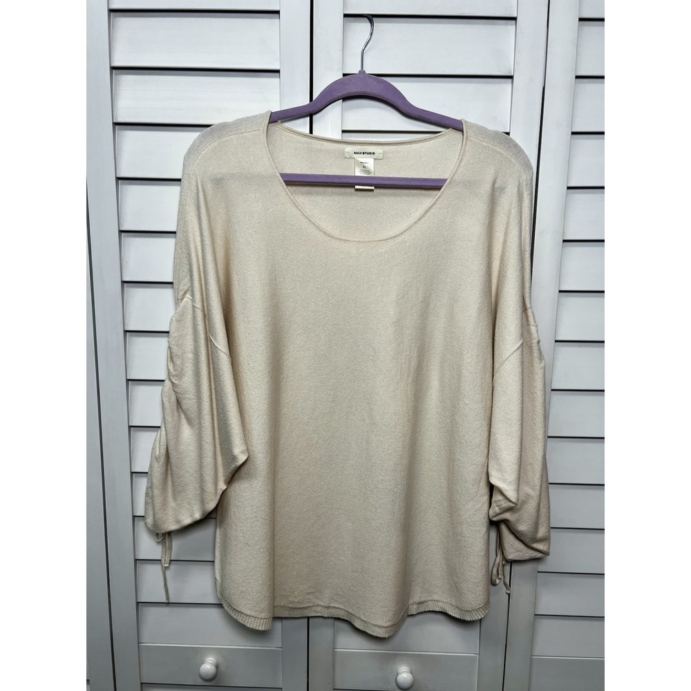 Max Studio Ruched Dolman Sleeve Scoop Neck Sweater Women's Size XL Cream
